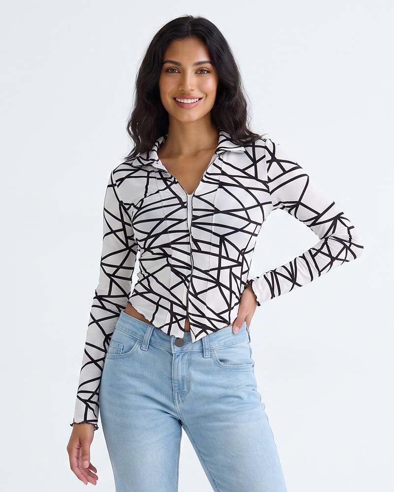 LADIES LONG SLEEVE PRINTED TOP