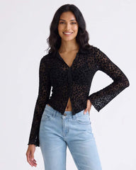 LADIES LONG SLEEVE MESH TOP