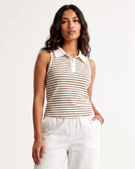 Ladies Sleeveless Striped Polo Top
