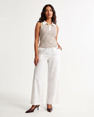 Ladies Sleeveless Striped Polo Top