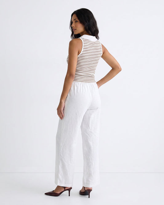 Ladies Sleeveless Striped Polo Top