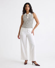 Ladies Sleeveless Striped Polo Top
