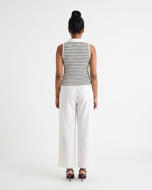 Ladies Sleeveless Striped Polo Top
