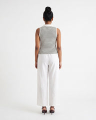 Ladies Sleeveless Striped Polo Top