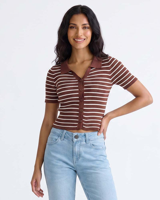 Ladies Striped Short Sleeve Top