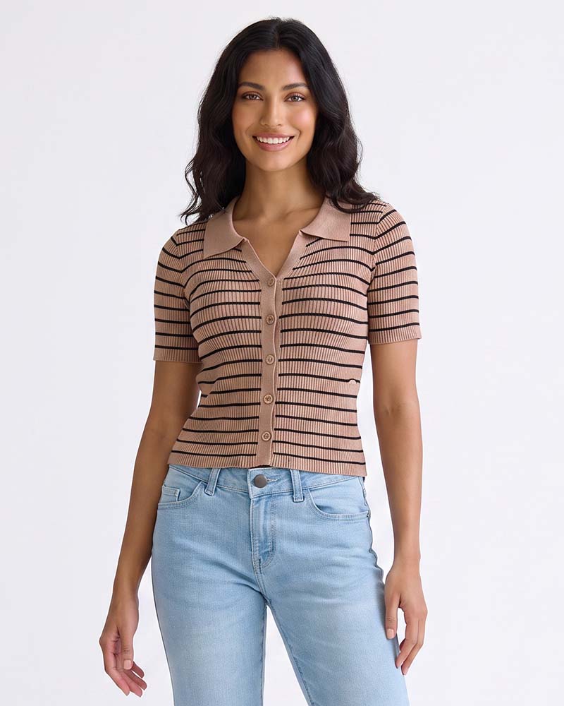 Ladies Striped Short Sleeve Top