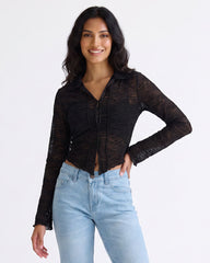 LADIES LONG SLEEVE ZEBRA MESH TOP