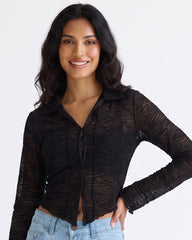 LADIES LONG SLEEVE ZEBRA MESH TOP