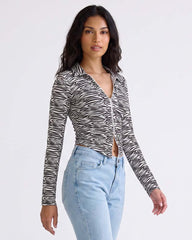 LADIES LONG SLEEVE ZEBRA MESH TOP
