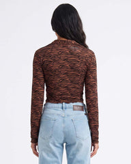 LADIES LONG SLEEVE ZEBRA MESH TOP