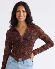 LADIES LONG SLEEVE ZEBRA MESH TOP