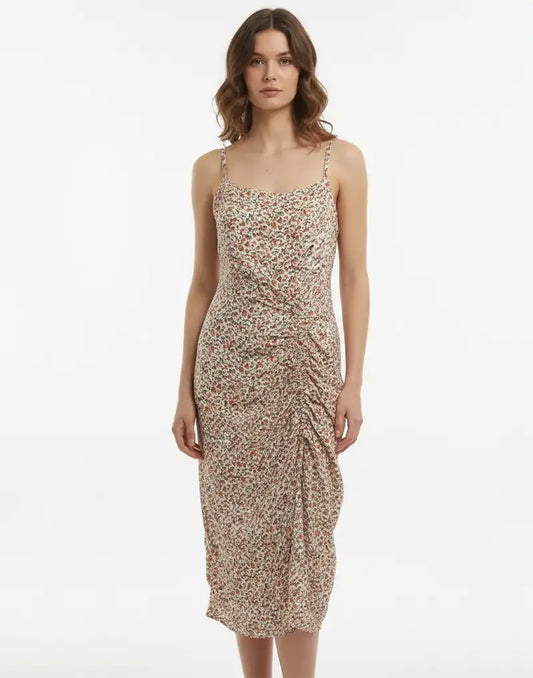 Givo Floral Front Slit Sheath Midi Dress