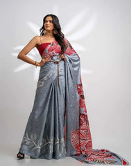 ETHNIC FUSION PRINTED BATIK INSPIRED SILK SAREE