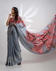 ETHNIC FUSION PRINTED BATIK INSPIRED SILK SAREE