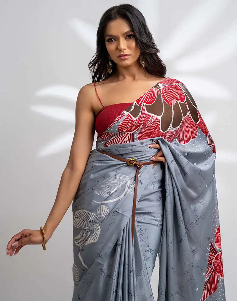 ETHNIC FUSION PRINTED BATIK INSPIRED SILK SAREE