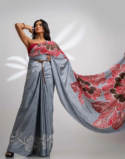 ETHNIC FUSION PRINTED BATIK INSPIRED SILK SAREE