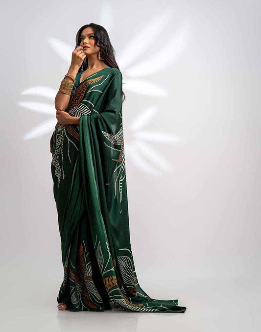 ETHNIC FUSION PRINTED BATIK INSPIRED SILK SAREE