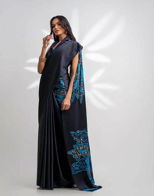 ETHNIC FUSION PRINTED BATIK INSPIRED SILK SAREE