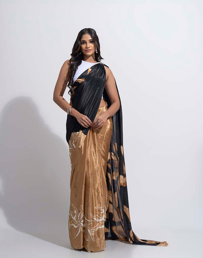 ETHNIC FUSION PRINTED BATIK INSPIRED SILK SAREE