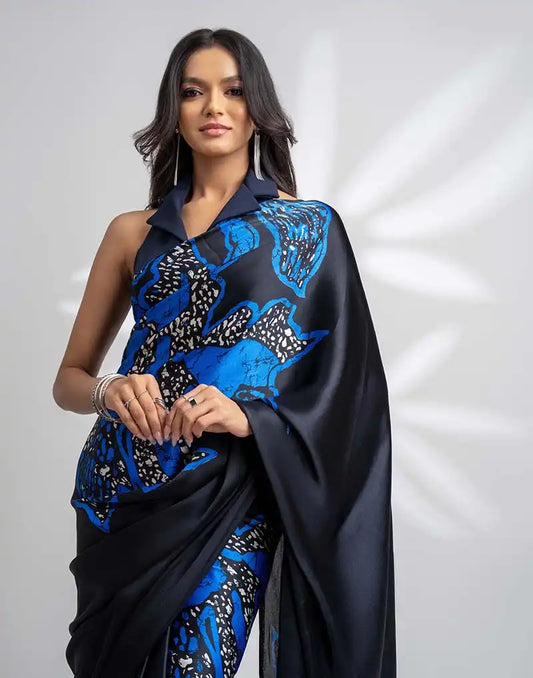 ETHNIC FUSION PRINTED BATIK INSPIRED SILK SAREE