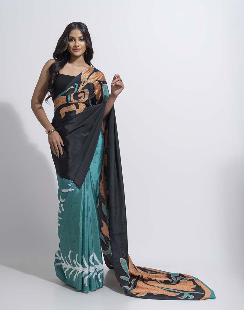 ETHNIC FUSION PRINTED BATIK INSPIRED SILK SAREE