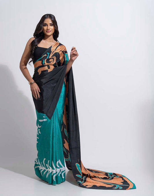 ETHNIC FUSION PRINTED BATIK INSPIRED SILK SAREE