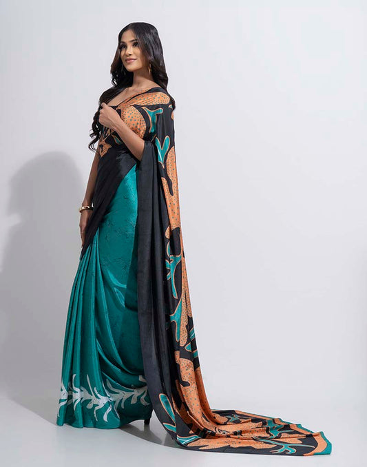 ETHNIC FUSION PRINTED BATIK INSPIRED SILK SAREE