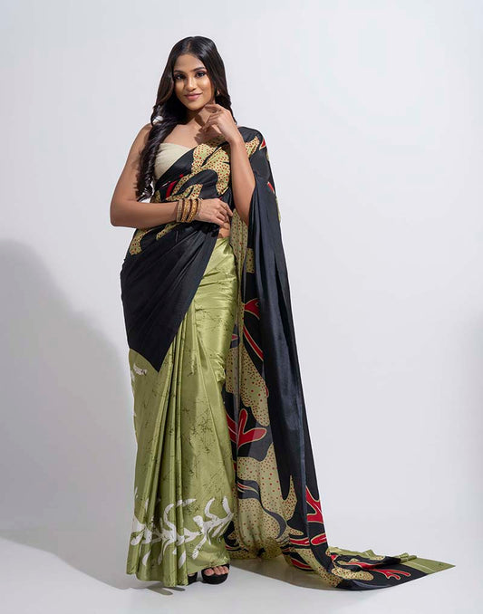 ETHNIC FUSION PRINTED BATIK INSPIRED SILK SAREE