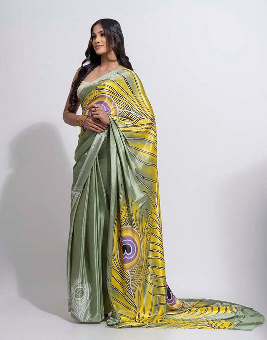 ETHNIC FUSION PRINTED BATIK INSPIRED SILK SAREE
