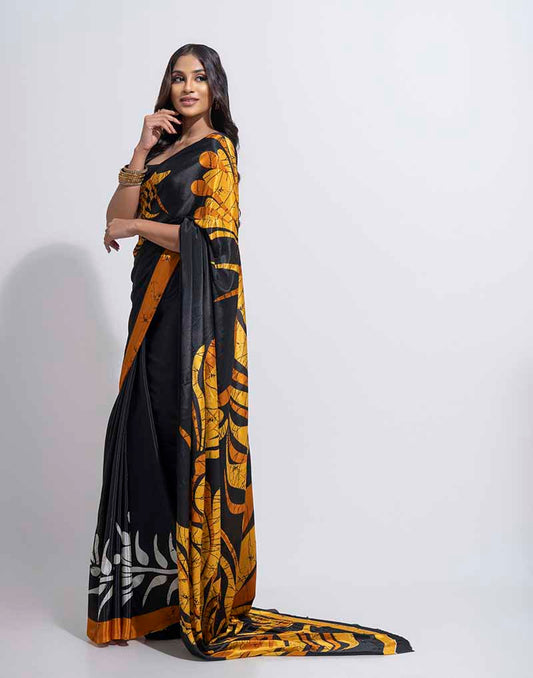 ETHNIC FUSION PRINTED BATIK INSPIRED SILK SAREE