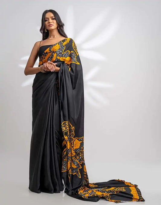 ETHNIC FUSION PRINTED BATIK INSPIRED SILK SAREE