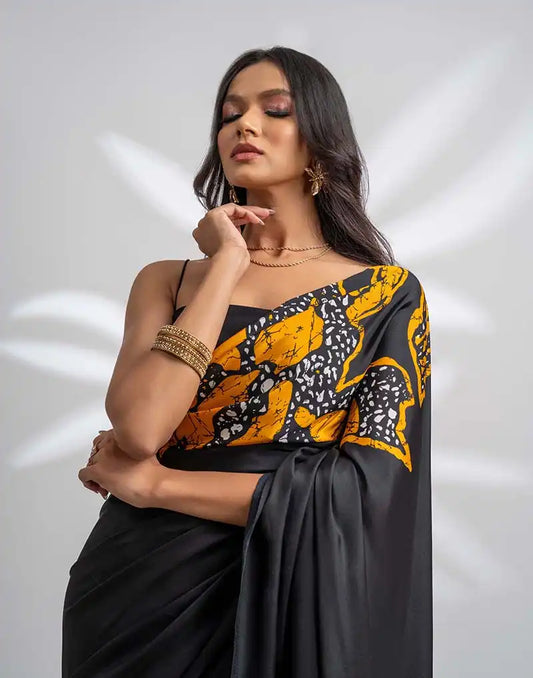 ETHNIC FUSION PRINTED BATIK INSPIRED SILK SAREE