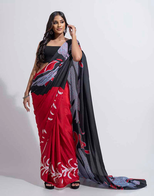 ETHNIC FUSION PRINTED BATIK INSPIRED SILK SAREE