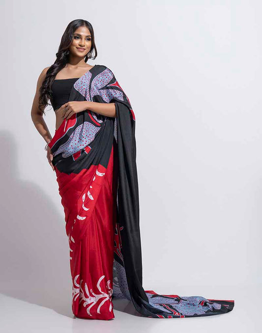 ETHNIC FUSION PRINTED BATIK INSPIRED SILK SAREE