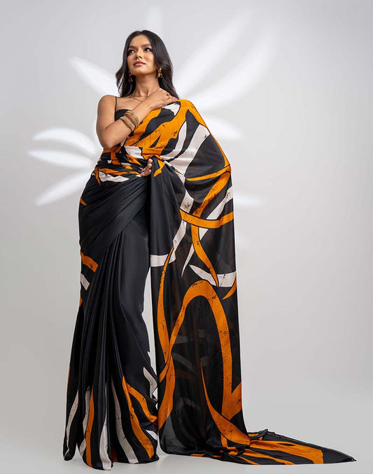 ETHNIC FUSION PRINTED BATIK INSPIRED SILK SAREE