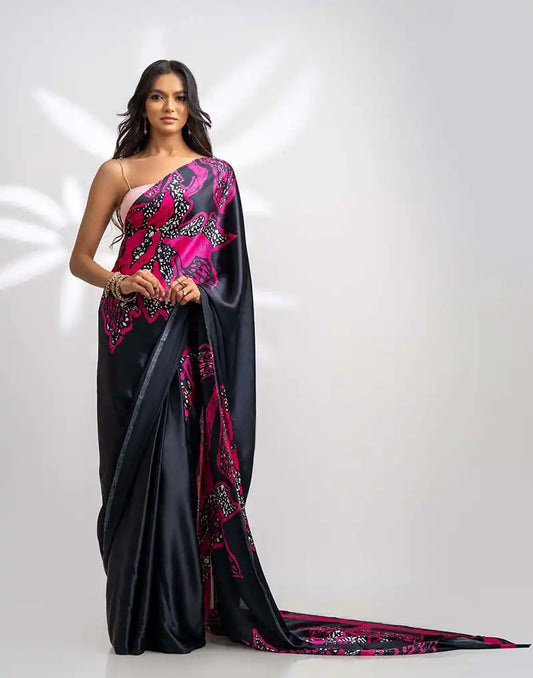 ETHNIC FUSION PRINTED BATIK INSPIRED SILK SAREE