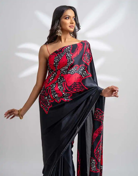 ETHNIC FUSION PRINTED BATIK INSPIRED SILK SAREE