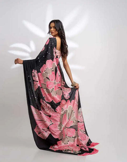 ETHNIC FUSION PRINTED BATIK INSPIRED SILK SAREE