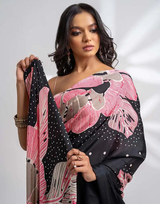 ETHNIC FUSION PRINTED BATIK INSPIRED SILK SAREE