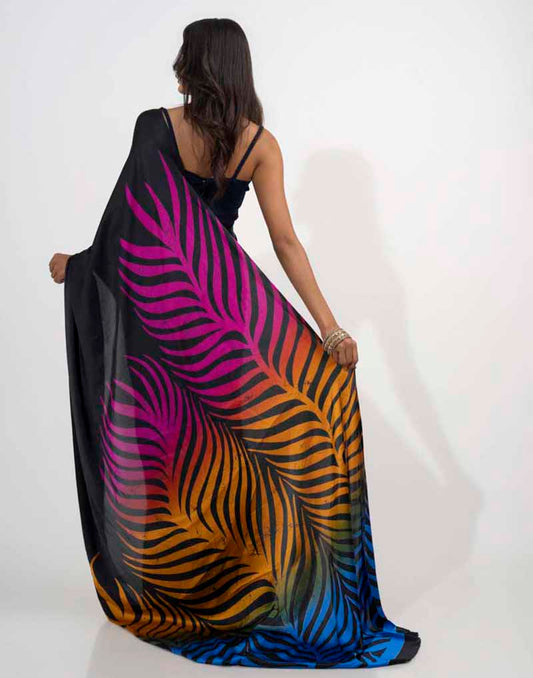 ETHNIC FUSION PRINTED BATIK INSPIRED SILK SAREE