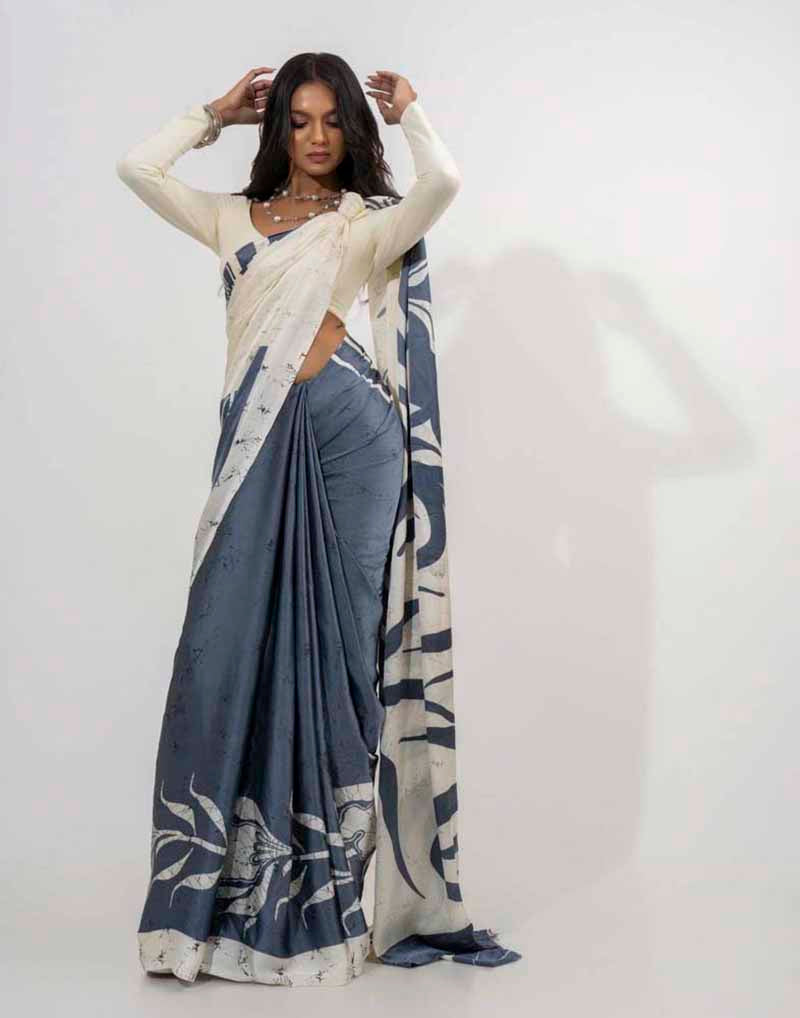 ETHNIC FUSION PRINTED BATIK INSPIRED SILK SAREE