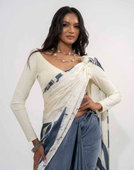 ETHNIC FUSION PRINTED BATIK INSPIRED SILK SAREE