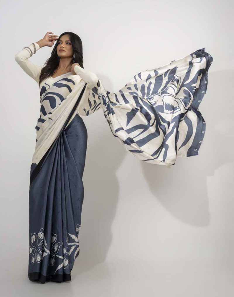 ETHNIC FUSION PRINTED BATIK INSPIRED SILK SAREE