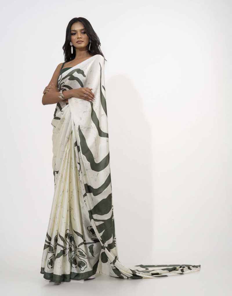 ETHNIC FUSION PRINTED BATIK INSPIRED SILK SAREE