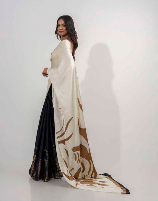 ETHNIC FUSION PRINTED BATIK INSPIRED SILK SAREE