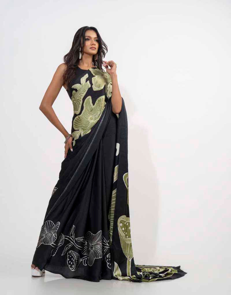 ETHNIC FUSION PRINTED BATIK INSPIRED SILK SAREE