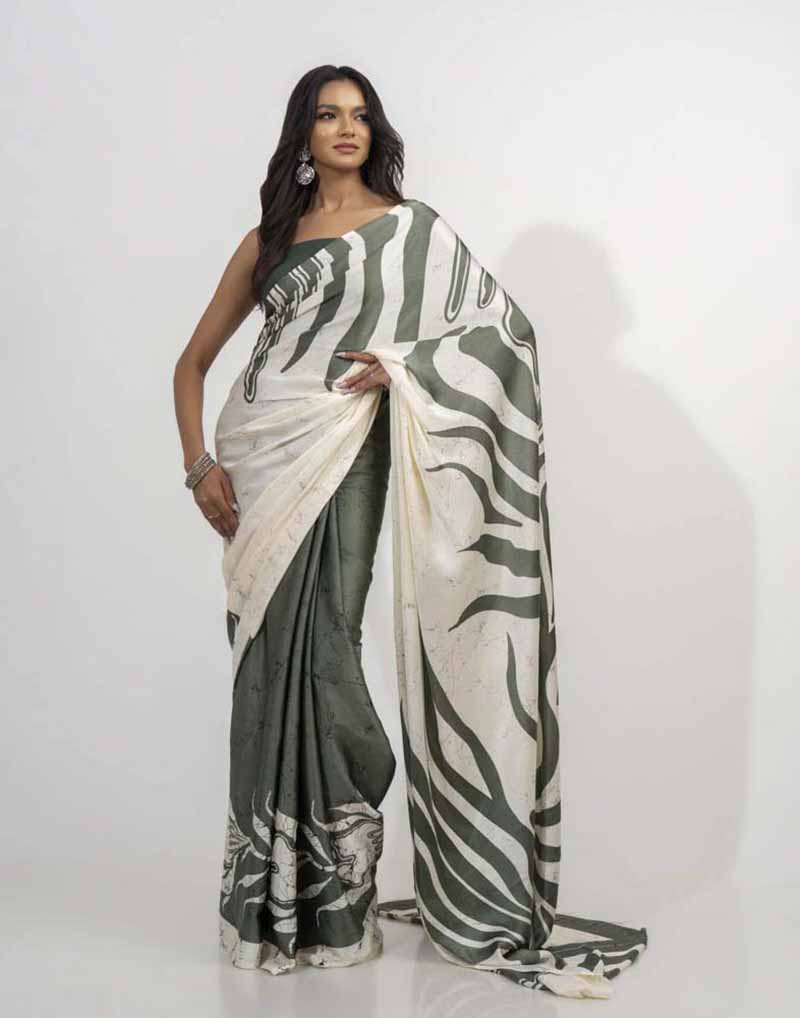 ETHNIC FUSION PRINTED BATIK INSPIRED SILK SAREE