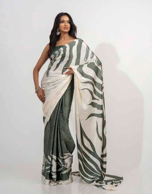 ETHNIC FUSION PRINTED BATIK INSPIRED SILK SAREE
