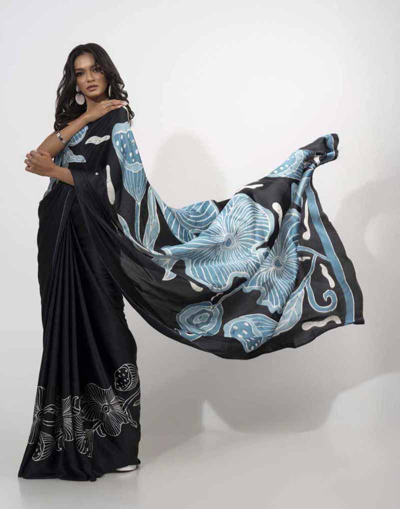 ETHNIC FUSION PRINTED BATIK INSPIRED SILK SAREE