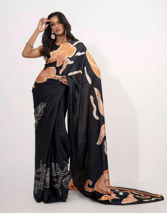 ETHNIC FUSION PRINTED BATIK INSPIRED SILK SAREE